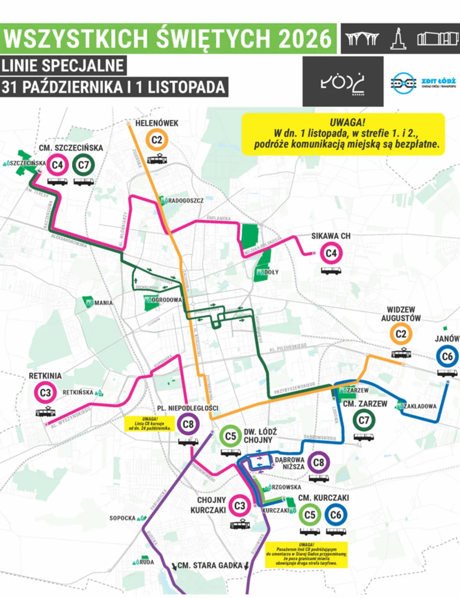 Dojazd na cmentarze w Łodzi 2026 r. – zdjęcie 1